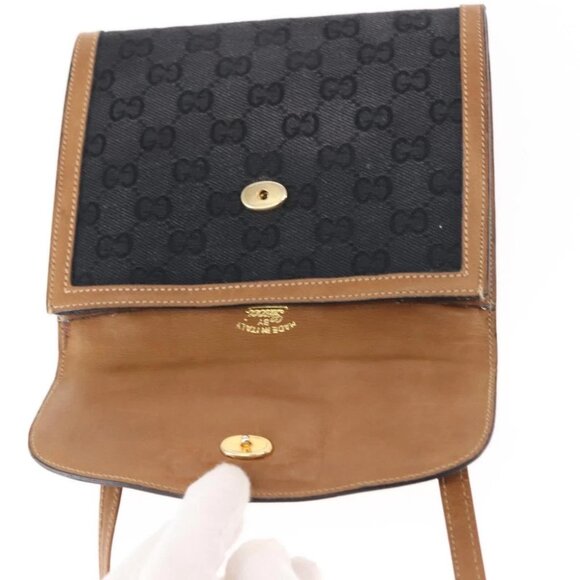 GUCCI GG Canvas Shoulder Bag Canvas Black Brown - Picture 11 of 14